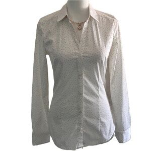H&M COLLARED LONG SLEEVES SIZE 4 WHITE  WITH TINY BLACK DOTS BUTYON DOWN CLOSURE